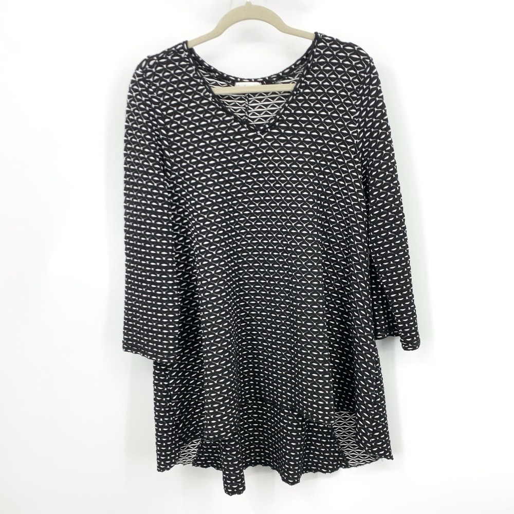 Habitat Women Size Large Shirt Long Tunic Top Black White‎ Print Jersey Stretch